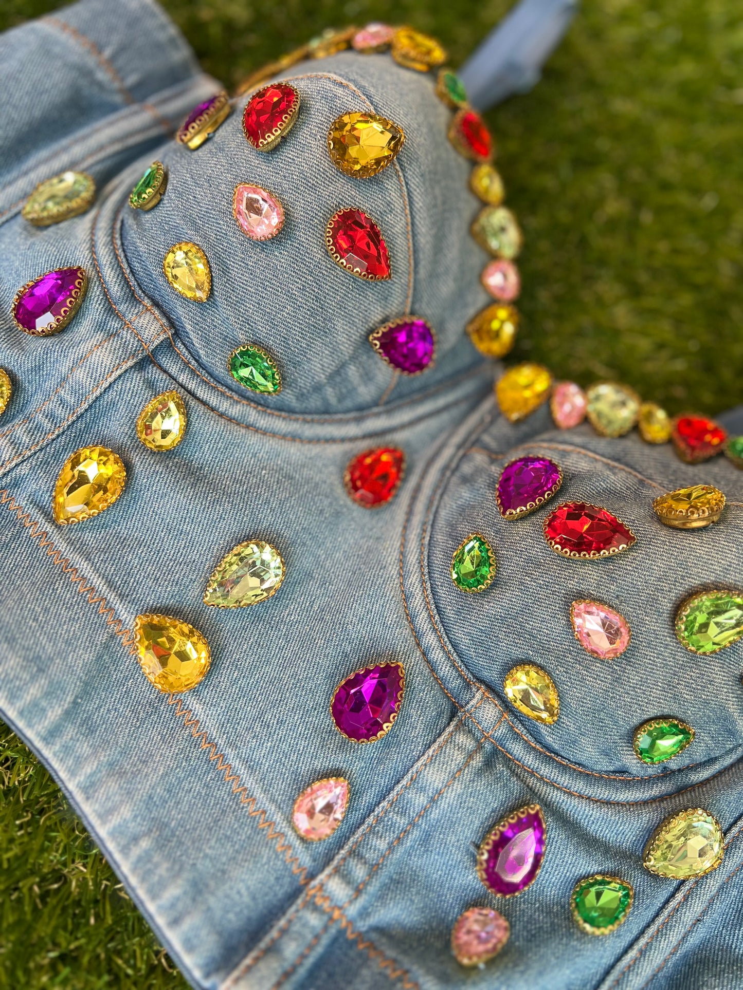 Retro Bedazzled Denim Bustier/Cami