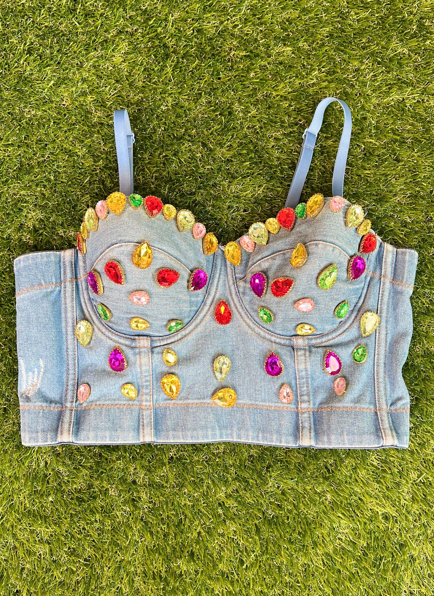 Retro Bedazzled Denim Bustier/Cami