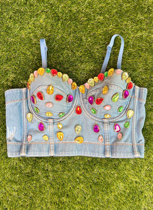 Retro Bedazzled Denim Bustier/Cami